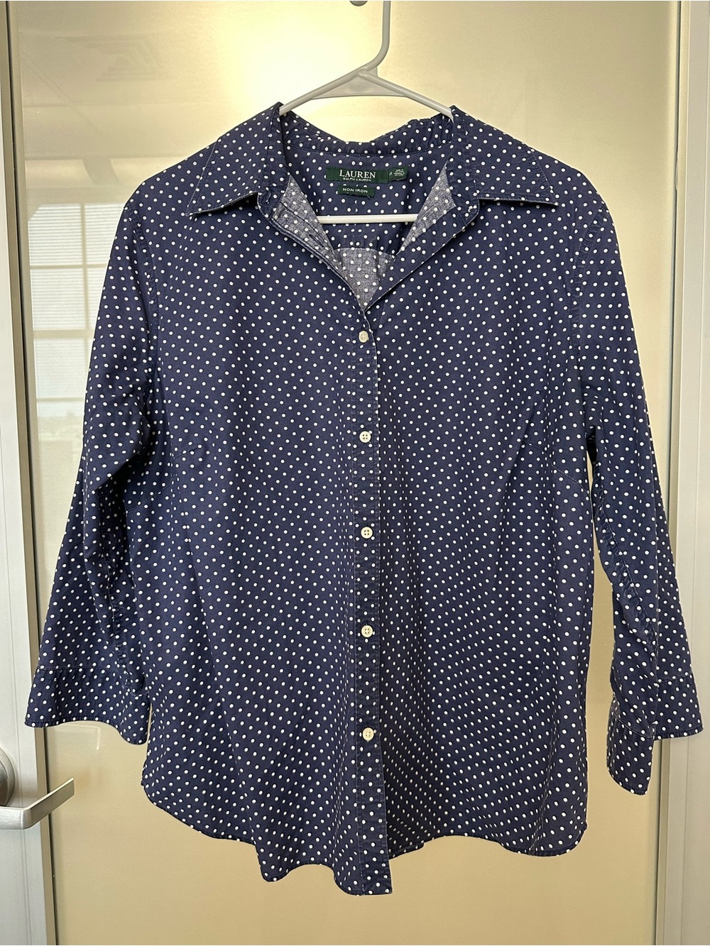 Lauren Ralph Lauren Navy Blue & White Polka Dot 3/4 Sleeve Blouse Shirt 1X